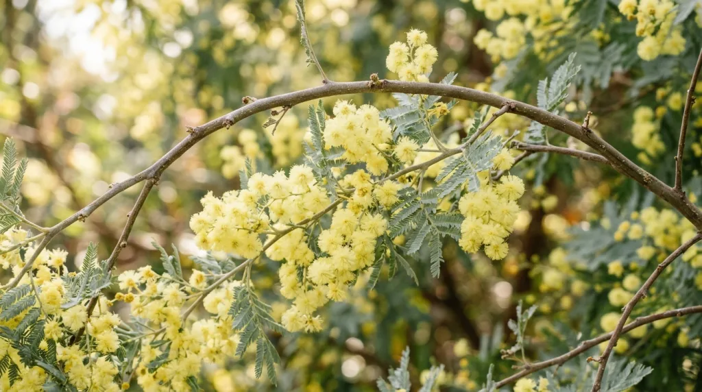 découvrez l'acacia dealbata silver wattle, un mimosa élégant aux fleurs dorées et au feuillage argenté, idéal pour embellir jardins et espaces verts.